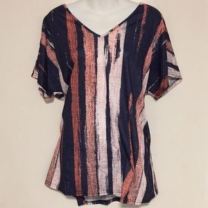 Striped V neck Basic Shift Shirt and Top